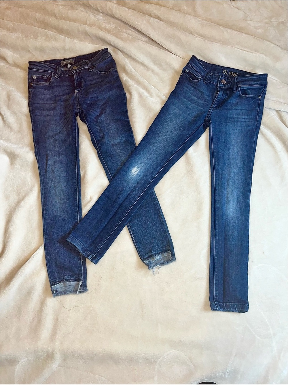 DL1961 Skinny Jeans Lot Of 2 Girls Blue Stretch Denim Pants Raw Hem Size 8